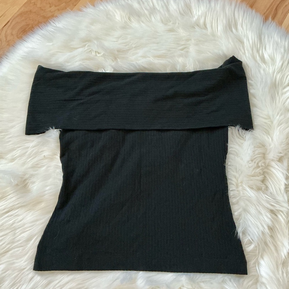 SPANX Sleeveless Black Ribbed off the shoulder Top Size Small